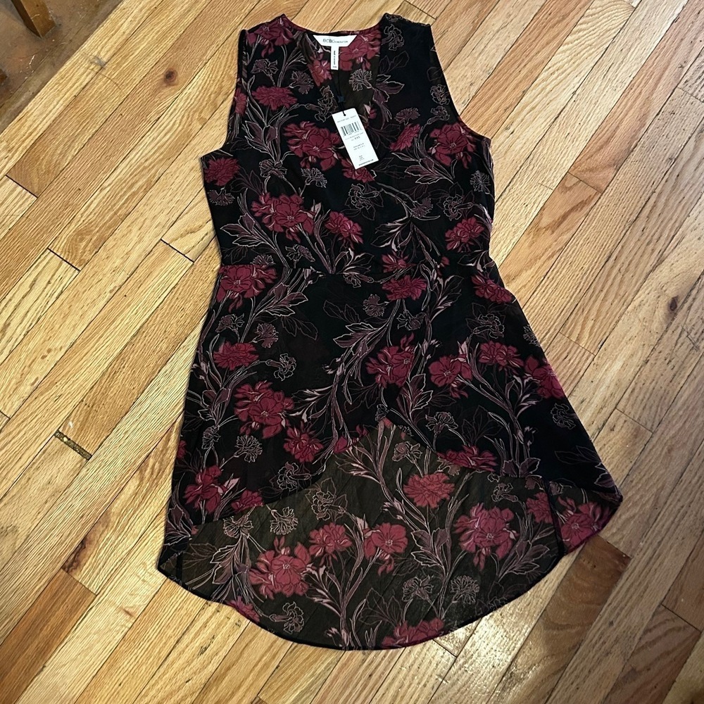 NWT BCBGeneration Sheer Tunic Top Burgundy Black Size XXS T25-20‎